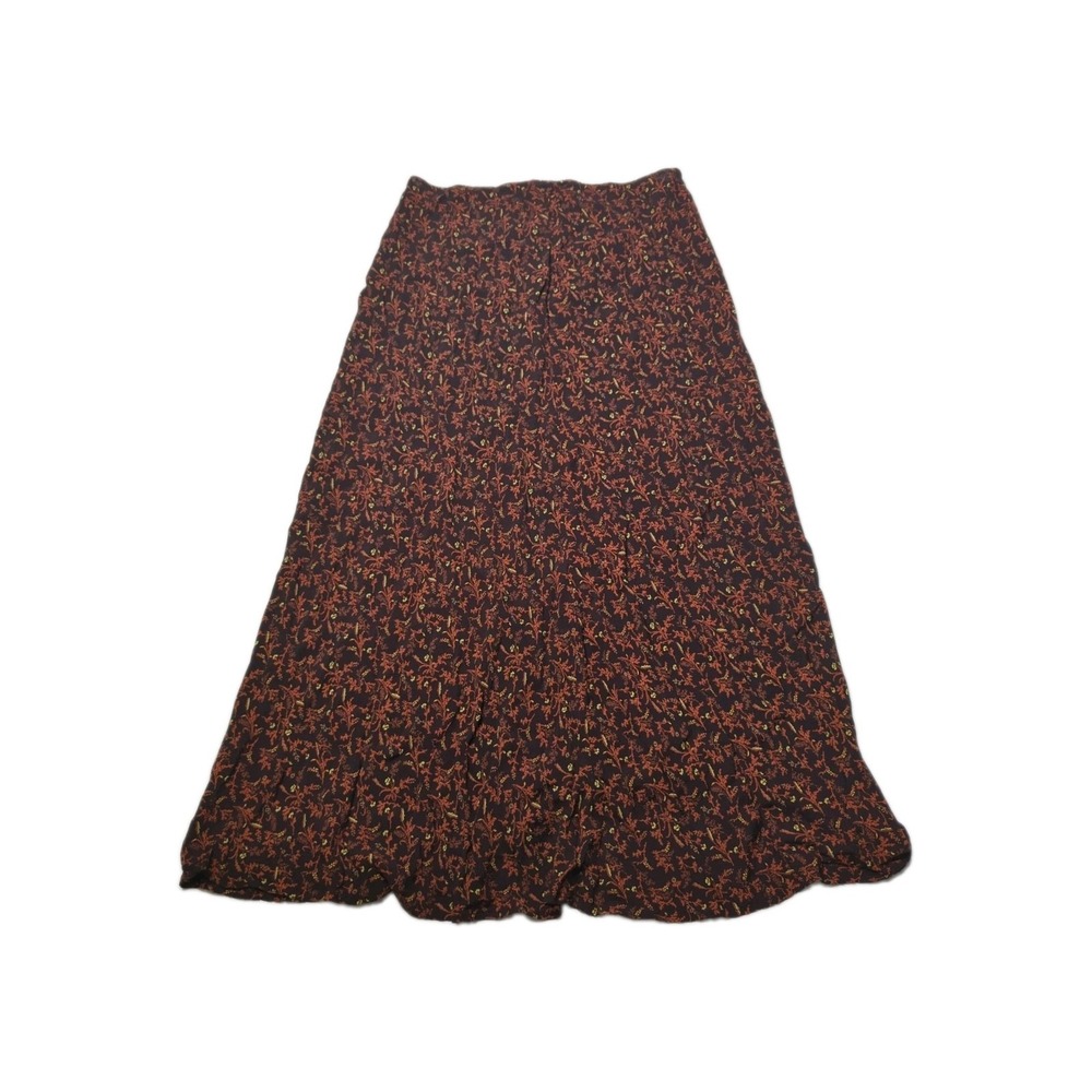 Vtg Ballinger Gold Midi Skirt M Made in USA Fairy Whimsigoth Brown Rayon Floral